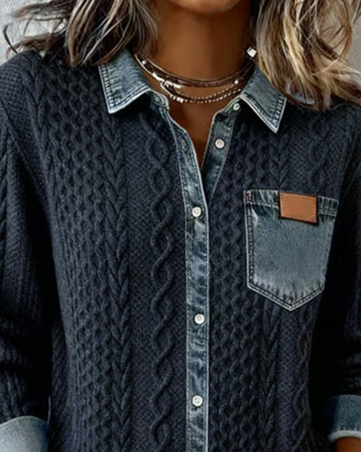 Camilla | Long-Sleeve Shirt with Denim Patchwork