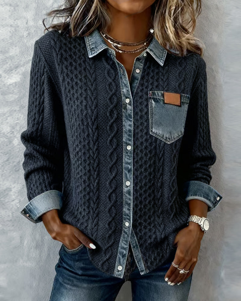 Camilla | Long-Sleeve Shirt with Denim Patchwork