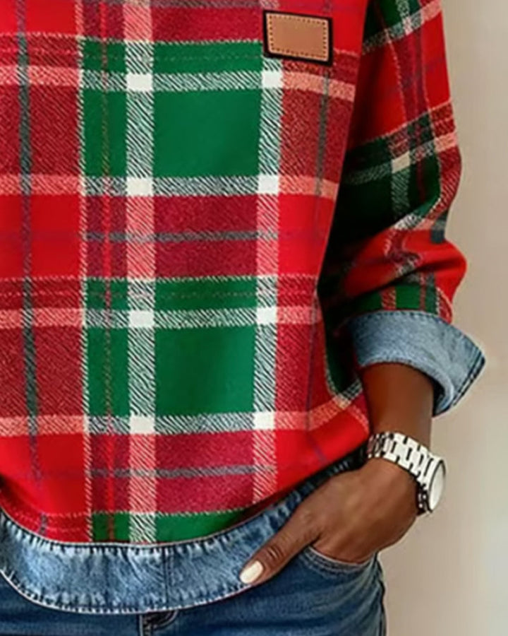 Nina | Fashionable Sweatshirt with Checkered Patchwork