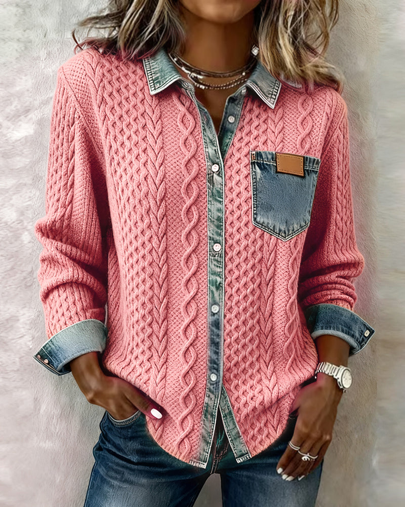 Camilla | Long-Sleeve Shirt with Denim Patchwork
