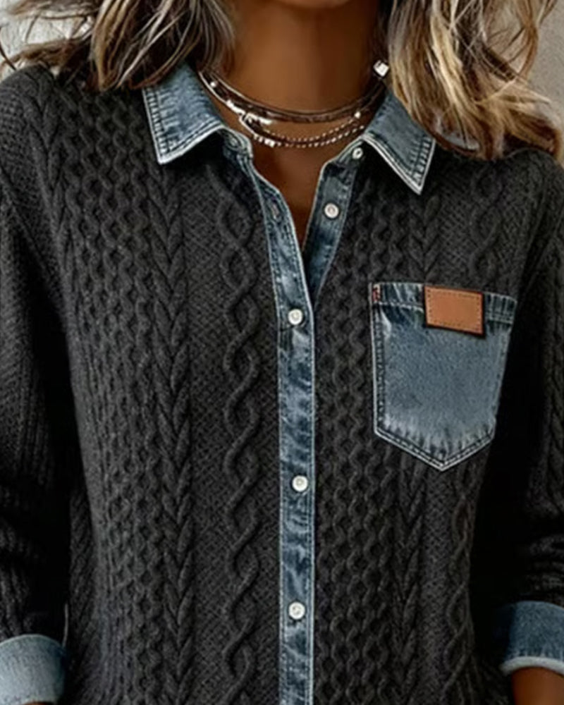 Camilla | Long-Sleeve Shirt with Denim Patchwork