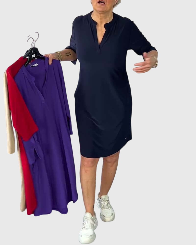 Clarissa | Solid V-Neck Dress