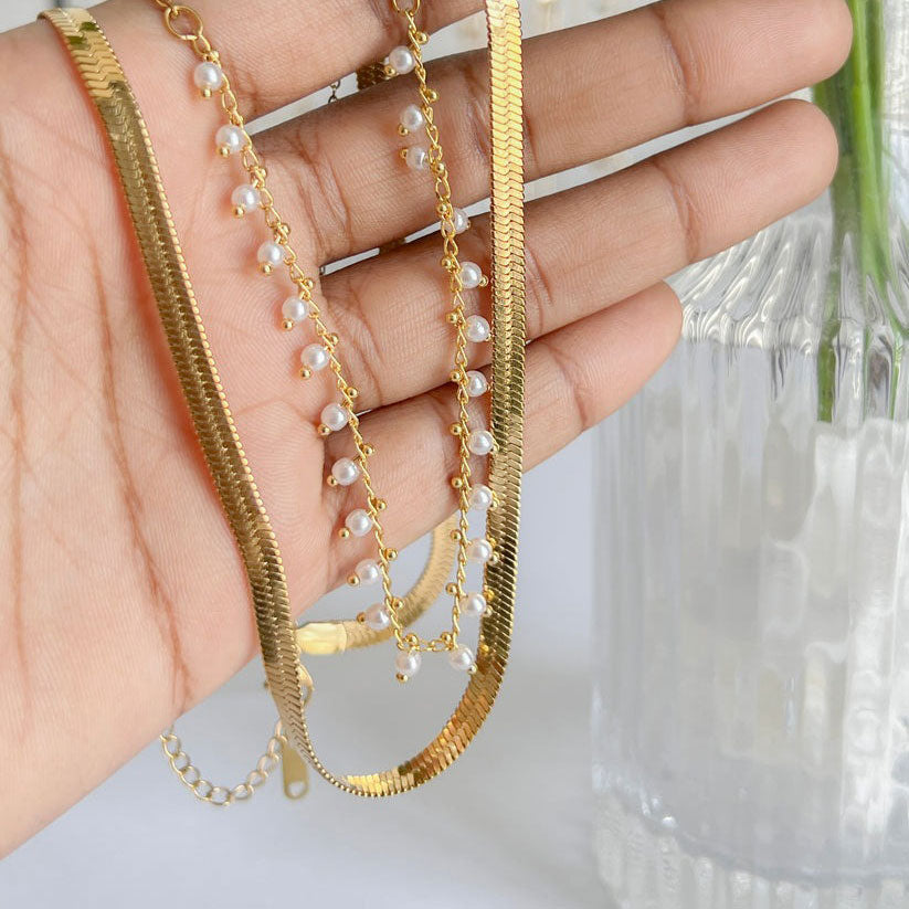 Melinda | Luxe Snake Choker & Pearl Jewellery Set 18K Gold