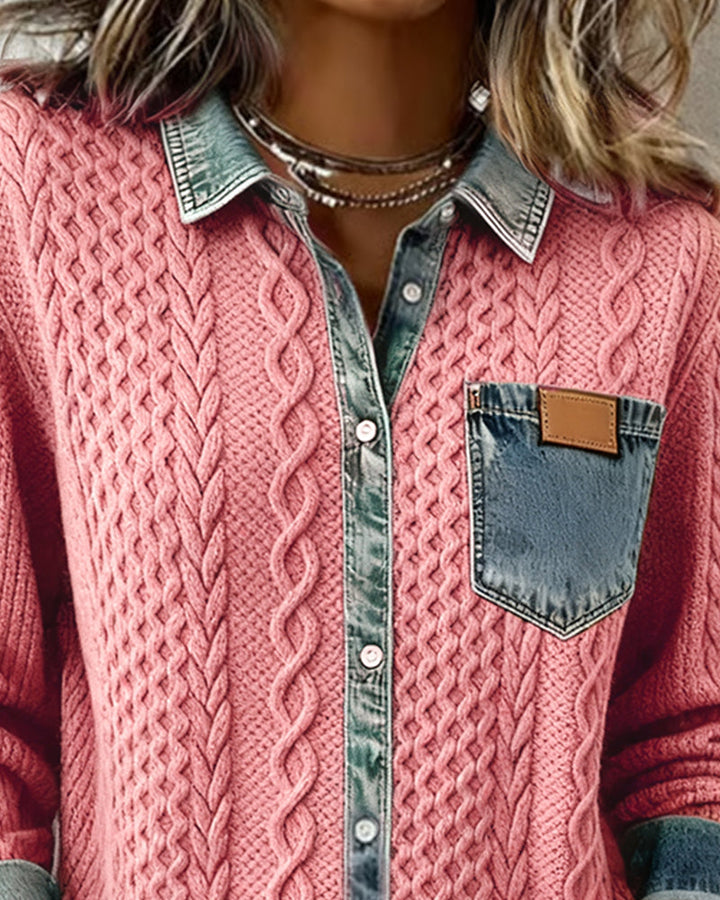 Camilla | Long-Sleeve Shirt with Denim Patchwork