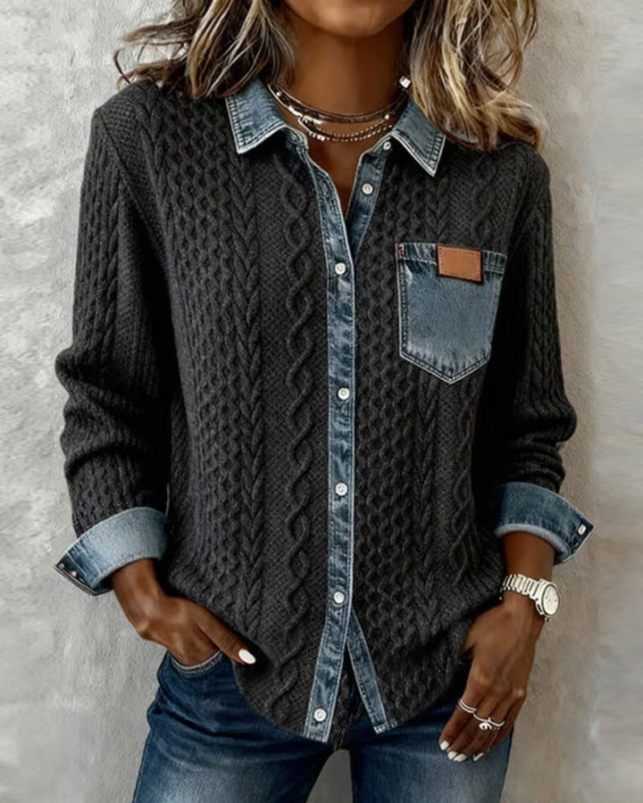 Camilla | Long-Sleeve Shirt with Denim Patchwork