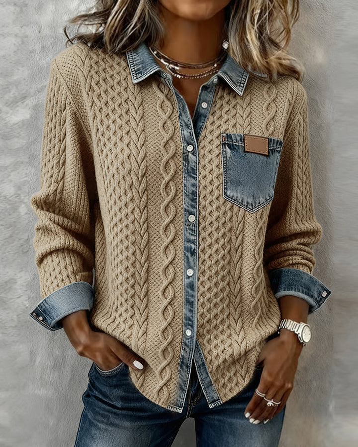 Camilla | Long-Sleeve Shirt with Denim Patchwork
