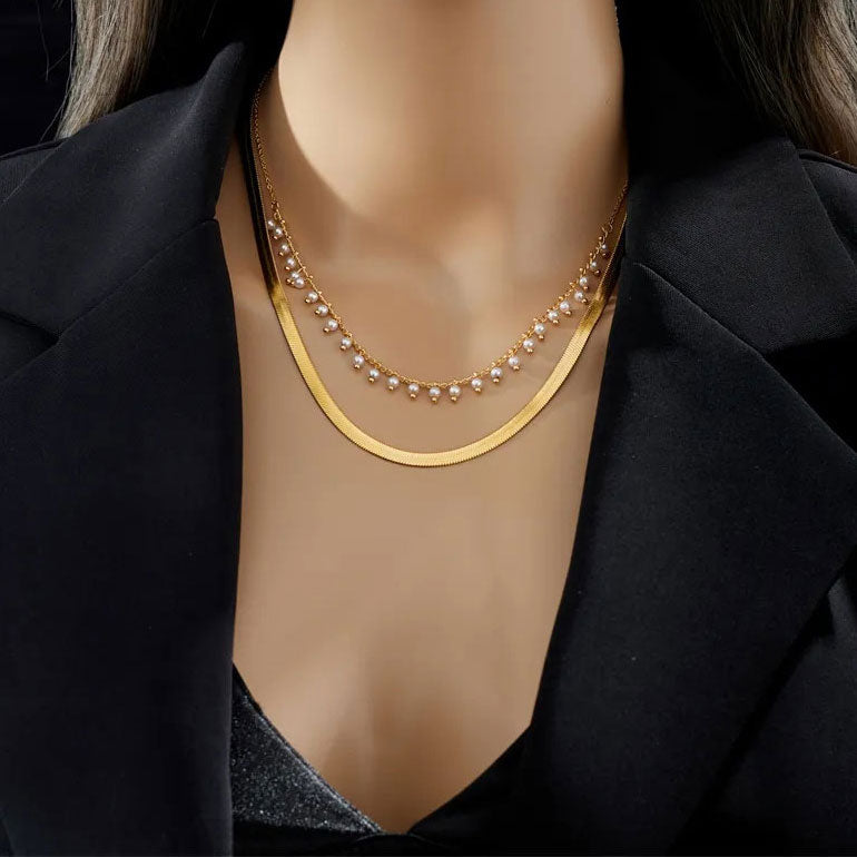 Melinda | Luxe Snake Choker & Pearl Jewellery Set 18K Gold