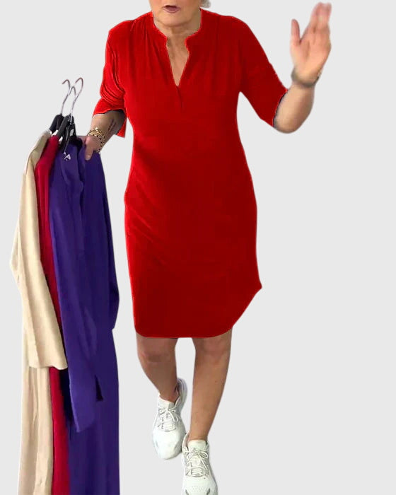 Clarissa | Solid V-Neck Dress