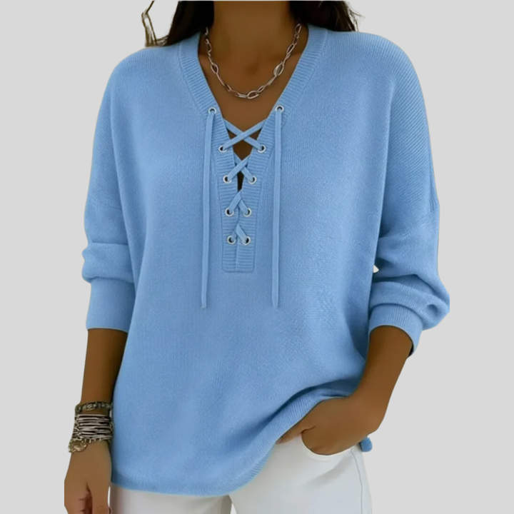 Celesyn | Refined Casual Lace-Up Sweater