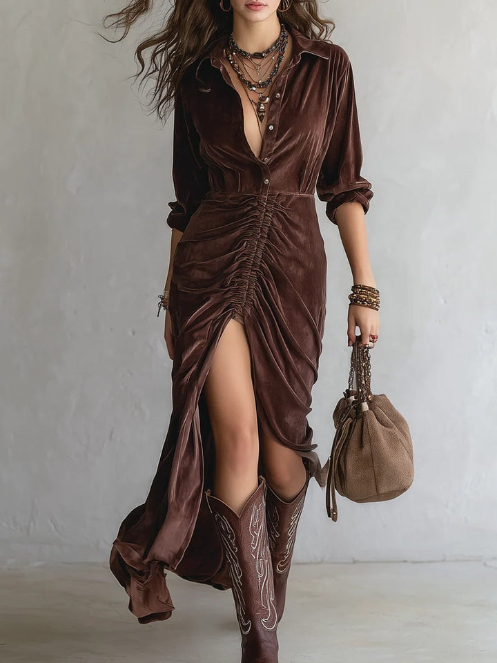 Thalisse | Midi Dress in Pleated Velvet