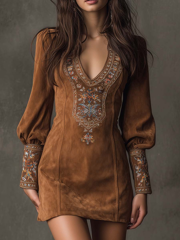 Amari | Embroidered Suede Mini Dress