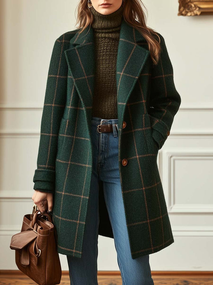 Sheron | Retro Lapel Plaid Tweed Coat