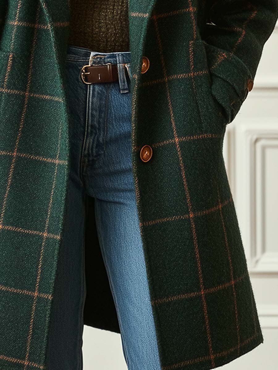 Sheron | Retro Lapel Plaid Tweed Coat